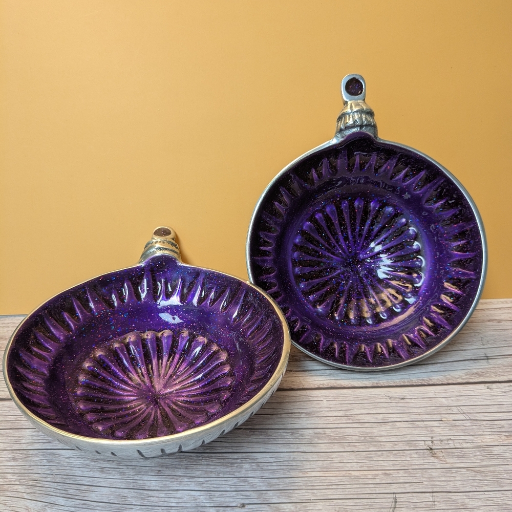 Purple Ornament Bowls Holiday Metal Pewter Bowls Set Of 2